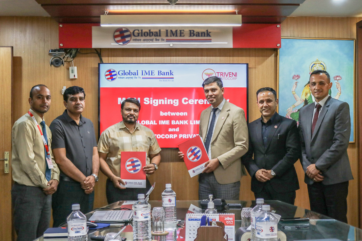 ग्लोबल आइएमई बैंक र त्रिवेणी मोटोकर्प प्रालीबिच विद्युतीय सवारी कर्जासम्बन्धी समझौता