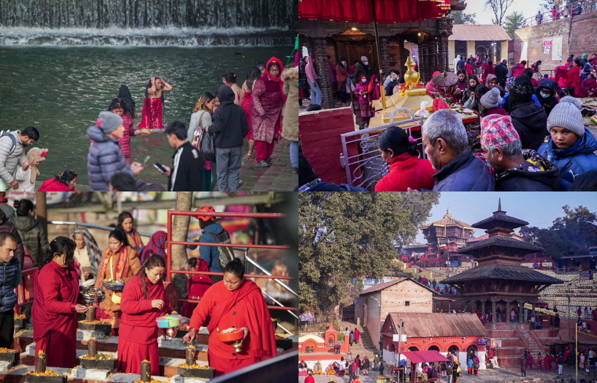 शालिनदीमा स्वस्थानी व्रतको लागि माघस्नान गर्ने भक्तजनहरूको घुँइचो (फोटोफिचर)