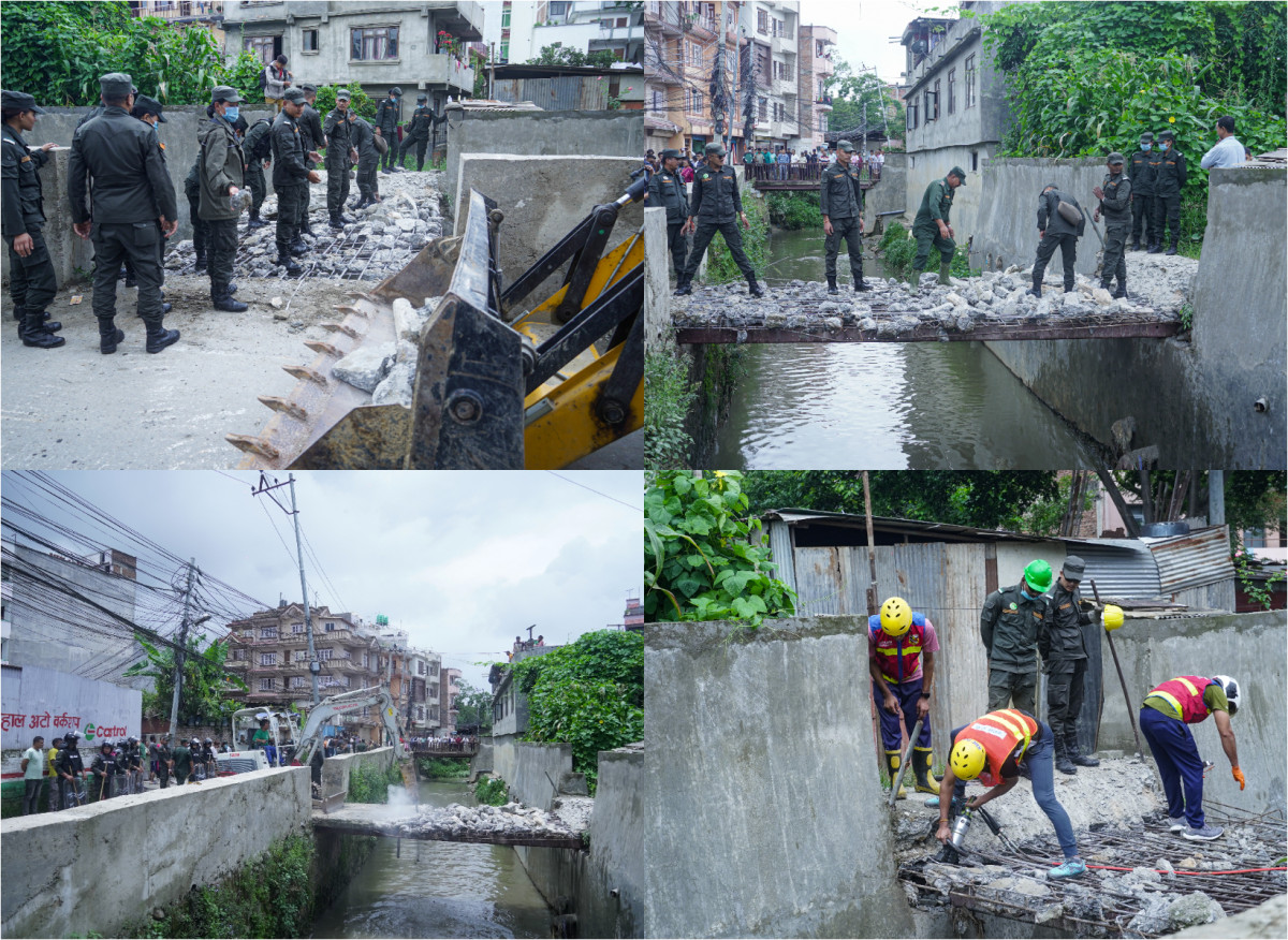 कालीमाटी र कुलेश्वर क्षेत्रको पुल महानगरले भत्कायो (तस्बिरहरू)